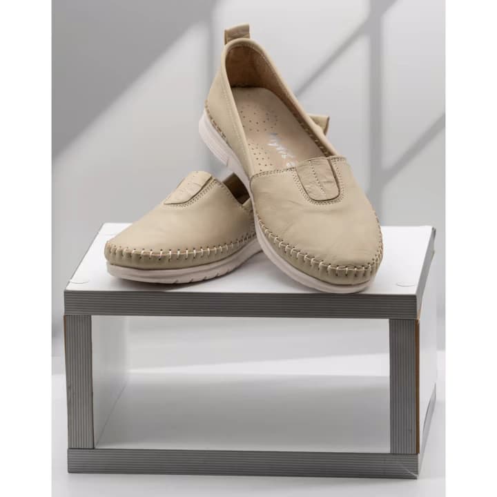 Balerini dama din piele naturala, brant cu memorie, culoare bej - imagine de prezentare