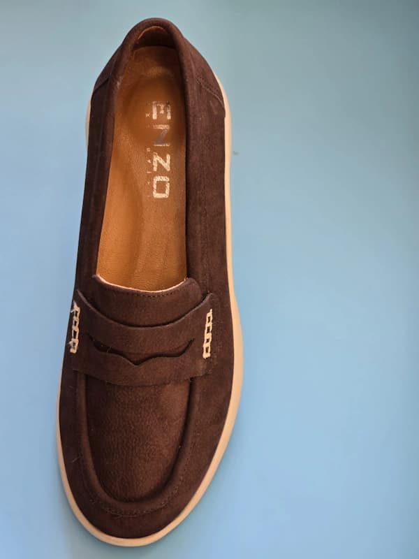 Pantofi dama din piele intoarsa grena, naturala, interior/exterior - imagine de prezentare 3