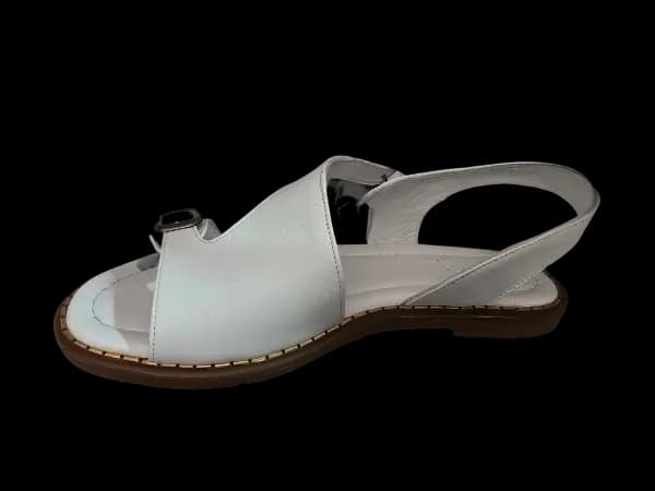 Sandale damă albe din piele naturală, talpă joasă, branț cu memorie - imagine de prezentare